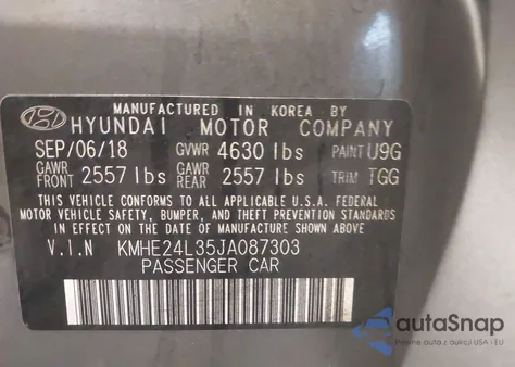 2018 Hyundai Sonata Hybrid Se from USA, damaged, VIN KMHE24L35JA087303